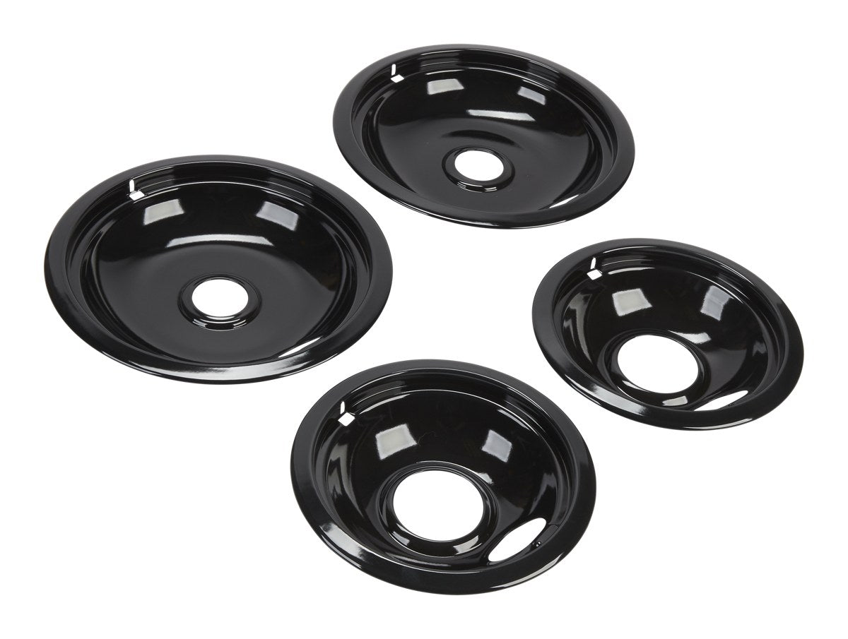 Range Electric/Cooktop 4-Pack Round Drip Bowls (Two 6-IN and Two 8-IN) - Black for Non-Hinged, 2-Wire Plug Cooking Elements